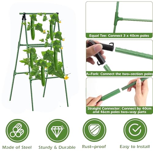 Small Size Garden Cucumber Trellis for Climbing Plants Outdoor, 47x16 inch A Frame Cucumber Trellis for Garden Raised Bed, Plant Support for Vegetable Vine Pea Bean, with Netting
