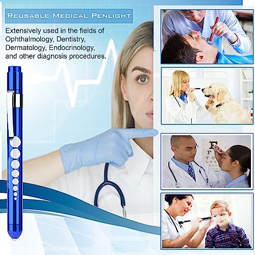 5 pc Bandage Scissors 5.5", Stitch Scissors 4.5", Hemostat 5.5" Straight & Curved, Diagnostic Penlight Made of Premium Quality Stainless Steel - For Training Emergency Supplies & First Aid Kit (Blue) - color: Blue