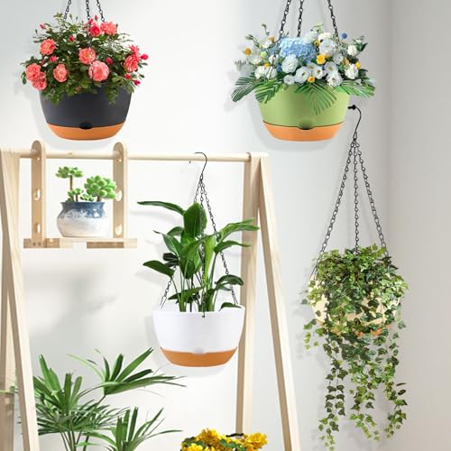 KPUVX 4 Pack Plastic Hanging Planters, 8 Inch, Green - color: Green, size: 8 inch