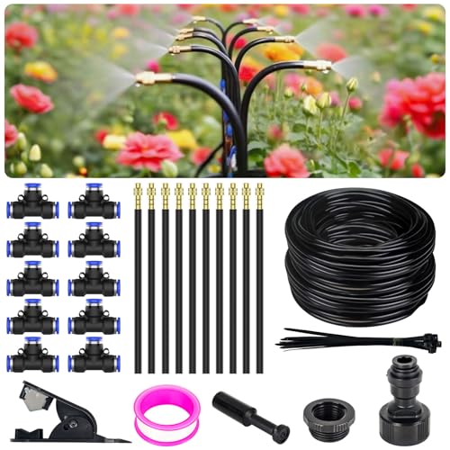 360° Adjustable Drip Irrigation System - Garden Watering System 33FT with 10 Nozzles, Drip Irrigation Kit for Garden, Yard, Lawn, Greenhouse, Plants, 5/16 inch Hose - size: 33FT