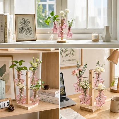 Nacome Plant Terrarium Propagation Stations: Pink Vase with Wooden Stand - color: Pink