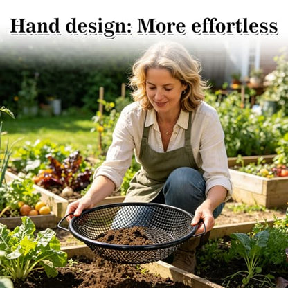 2Pcs Soil Sifter for Gardening, 1/6" & 5/16" Dual Mesh Heavy Duty Sieve with Upgrade Dual Handles, Fits 5 Gallon Bucket for Compost Dirt Sand Gravel Rocks Sawdust - color: 2PCS Black Handle 1/6in,5/16in