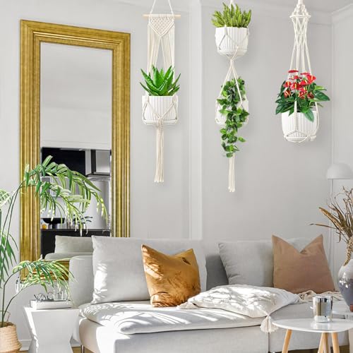 SFENNGPET Macrame Plant Hangers, 6Pack Hanging Planters for Indoor Plants - color: Ivory