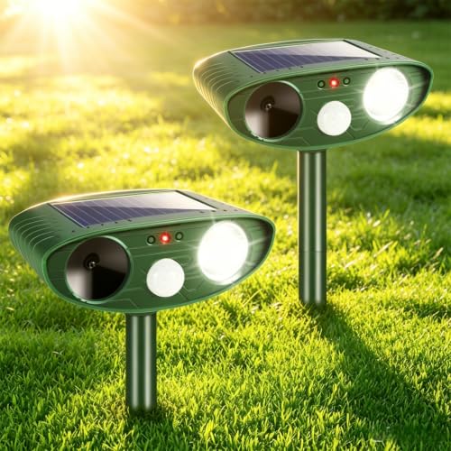 2 Pack Upgraded Solar Animal Repellent Outdoor Sonic Deer Repellent Devices