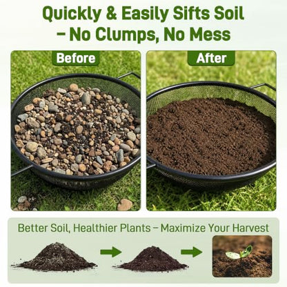 Mulctun 3Pcs Soil Sifter with Handles,Heavy Duty Dirt Sifter for Gardening - color: Black, size: 3 Pcs (2,4,6mm grid)