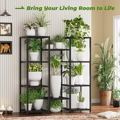 Metal Heavy Duty Plant Stand Indoor Outdoor,10 Tier Tall Plant Stands Holder,Large Wrought Iron Plant Shelves for Multi Pots,Black Tiered Flower Display Riser for Living Room,Patio,Balcony