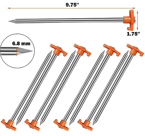 Cheardia 20 Pack Tent Stakes Heavy Duty, 9.75 Inch Yard Stakes Non-Rust Metal Tent Pegs Ground Stakes Tent Spikes for Camping Patio, Garden, Canopies, Grassland, Outdoor, Orange - color: Orange 20pcs