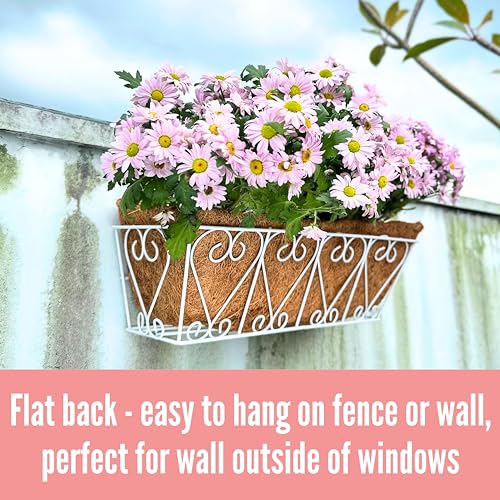 LaLaGreen White Wall Planter (16 in, 2 Pack) Coco Liner Flower Box Holder - size: 16" (41cm)x2 Pack