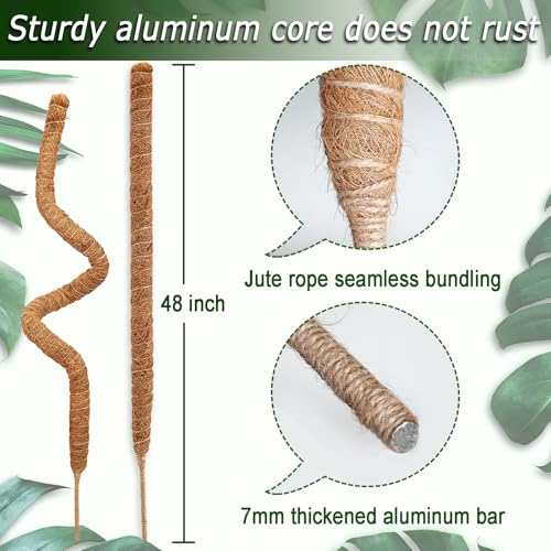 2 Pack 48'' Bendable Moss Pole for Monstera & Pothos - Tall Handmade Coco Coir Plant Support Stakes for Large Climbing Indoor Plants, Potted Houseplant Trellis Accessories - color: 2 × 48 Inch