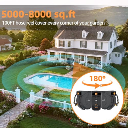 Retractable Garden Hose Reel 5/8 in x100 ft， Wall Mounted Hose Reel - color: Gray, size: 5/8"x100 ft