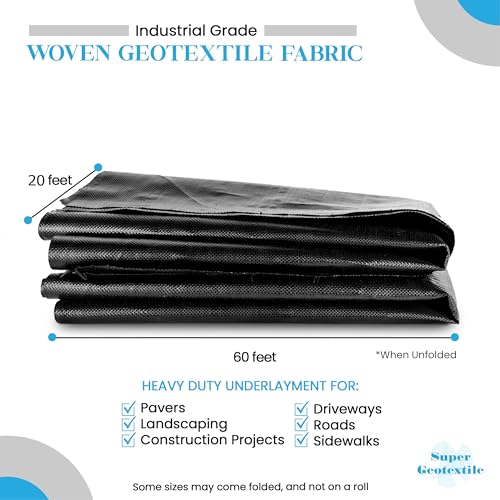 Super Geotextile Woven Geotextile Fabric for Driveway and Road Stabilization, Construction Underlayment, Erosion Control, Commercial Grade 50 Year for Gravel Roads and Pavers (20x60) Ships Folded - size: 20' x 60'