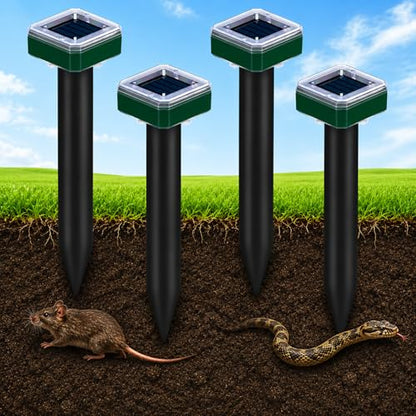 Tirgo Mole Repellent Solar Powered Ultrasonic Snake Repeller for Yard 4 Pcs