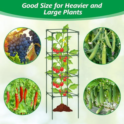 6Pack Tomato Cages for Garden,Square Tomato Plant Cage Support Heavy Duty Pole 57*15.4*15.4 Inches,Steel Plant Tower Stakes,Cherry Tomato Trellis Cucumber for Climbing Vegetables Flowers Fruits-Green - color: Tomato Cages-Green