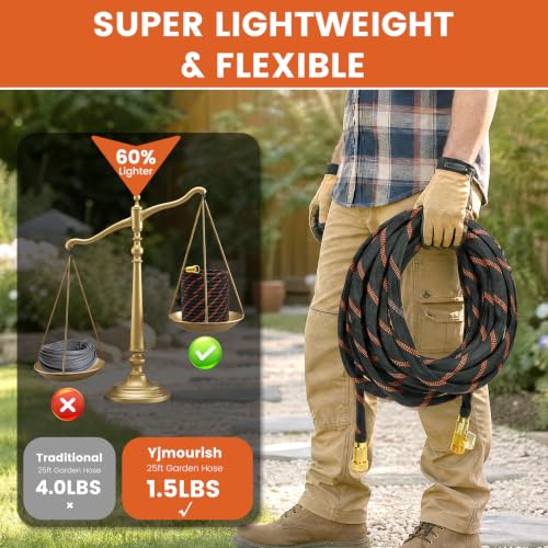 Garden Hose 25ft, Non-Expandable Flexible TPE Tube Water Hose - color: Black and orange, size: 25ft