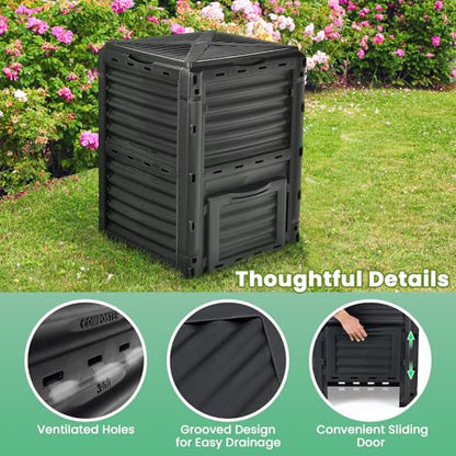Outdoor Compost Bin, 80 Gallon Large Composting Box with Top Flip Latch-on Lid & Bottom Exit Door, Food Waste Container, Composter Barrel for Garden & Yard, Kitchen (All Black) - color: All Black
