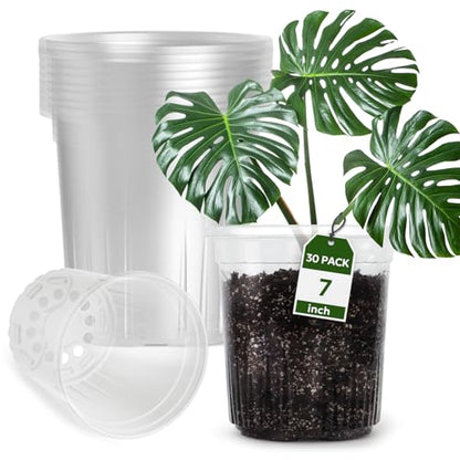 Bluepro Clear Nursery Pots with Drainage Holes, 7 Inch, 1 Gallon, 30-Pack - size: 7 Inch-30Pcs