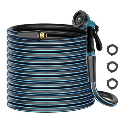 Heavy Duty Garden Hose 100FT, Flexible Water Hose With 10 Function Sprayer - color: Blue, size: 100FT