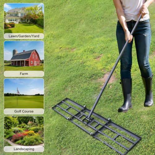 Lawn Leveling Rake, Heavy Duty Adjustable Handle Lawn Leveler Tool - size: 47.2*10inch, 6.5FT