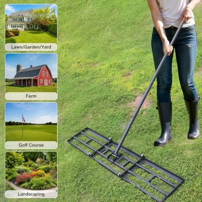 Lawn Leveling Rake, Heavy Duty Adjustable Handle Lawn Leveler Tool - size: 47.2*10inch, 6.5FT