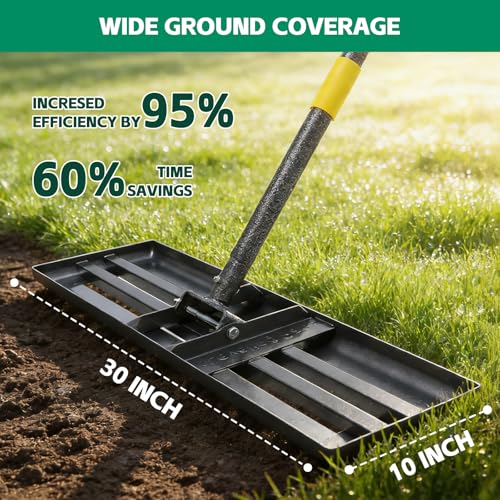 Lawn Leveling Rake 30”x10” Large Heavy Duty Metal Lawn Leveler with 5FT Long Adjustable Handle Proffesional Yard Leveling Rake for Soil Dirt Sand Compost Efficient Lawn Leveling Tool - style: 5FT