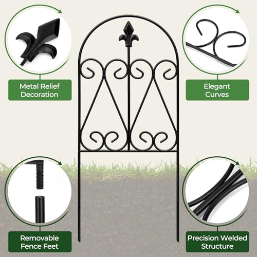 Decorative Garden Fence 24.5in x 10.8ft, 10 Pack Balck Metal Garden Fencing