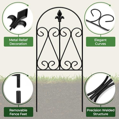 Decorative Garden Fence 24.5in x 10.8ft, 10 Pack Balck Metal Garden Fencing