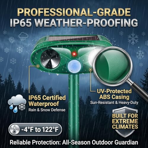 4Pack Upgraded Ultrasonic Deer Repellent for Plants Solar Animal Repellent Outdoor with Motion Sensor Strobe Light for Rabbit Cat Deterrent Raccoon Squirrel Fortress Pro Keep Deer Out of Yard Garden