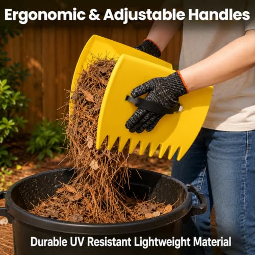 Leaf Scoops and Claws with Gardening Gloves, Large Lightweight Plastic Hand Rakes Yard Grabber for Lawn Clippings, Grass & Trash Pick Up, Ergonomic Adjustable Handles(Yellow) - color: Yellow