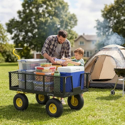 NorthSky 800 LBS Steel Garden Cart Heavy Duty Mesh Utility Wagon Carts - color: Yellow