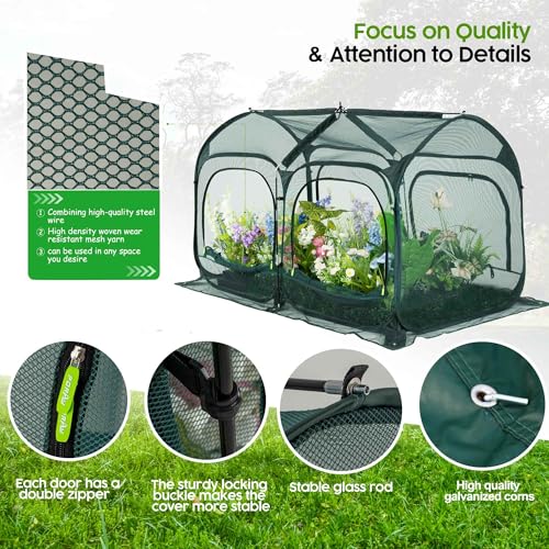 Poray Large 6.6x3.3FT Tunnel Plant Netting Cover, Pop up Crop Cage Gardening Net Cover for Protecting Vegetables &Fruits,Durable Gardening Net for Plant and Small Animals - size: Medium 6.56x3.3X3.6FT