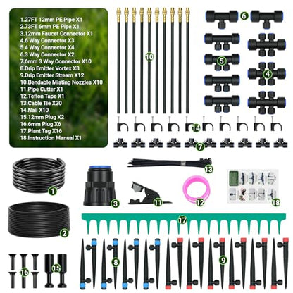 100FT Drip Irrigation Kit with 30 Emitters, 3 Spray Types, Push-Fit System - size: 100FT