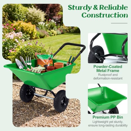 Goplus 2 Wheel Wheelbarrow, 330 LBS Utility Garden Cart (Bright Green) - color: Bright Green