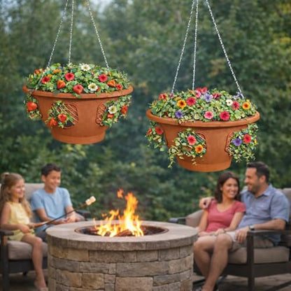 Ultimate Hanging Baskets - Strawberry, Tomato, Flower, and Herb Outdoor Planters - Use Garden Pots for Growing Plants Outside On A Deck, Fence, or Balcony (2, Terracotta) - color: Terracotta