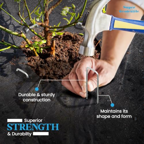 Super Geotextile Landscape Staples - Heavy Duty 11 Gauge Galvanized U-Shaped Sod Pins for Weed Barrier and Landscaping Fabric Stakes - 1" x 6" (100 pcs) - size: 100 Pcs x 6"