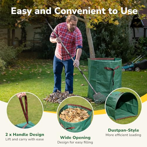 GreatBuddy 53 Gallon Yard Waste Bags, 2-Pack Reusable PP Garden Leaf Bags with Handles, Self-Standing Foldable Lawn Bag for Grass, Twigs and Debris Outdoor Cleanup - size: 53gal-2 packs, style: Dust-Pan