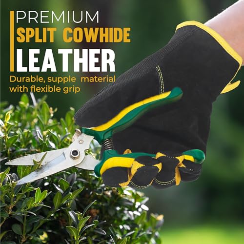 HANDLANDY Leather Gardening Gloves, Leather Work Gloves for Men Women - color: Black (1 Pair), size: Small