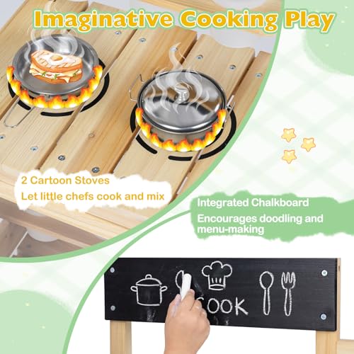 Costzon Mud Kitchen, Wooden Kids Potting Bench w/ 12 Plant Pots - style: With Cabinet