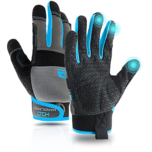 AIGEVTURE Grip Utility Mechanic Work Gloves for Men & Women, Non-Slip Silicone Box Handling Gloves Touch Screen, Durable, Breathable(Small, Blue-Grip) - color: Blue-grip, size: Small (Pack of 1)