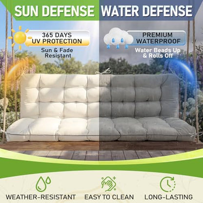 Oxford Fabric Swing Cushions with Backrest & Tie Straps for Patio Bench - color: Cream