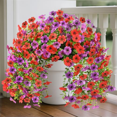 INQCMY 2 Pcs Artificial Fake Hanging Flowers for Outdoors UV Resistant - color: Red Purple