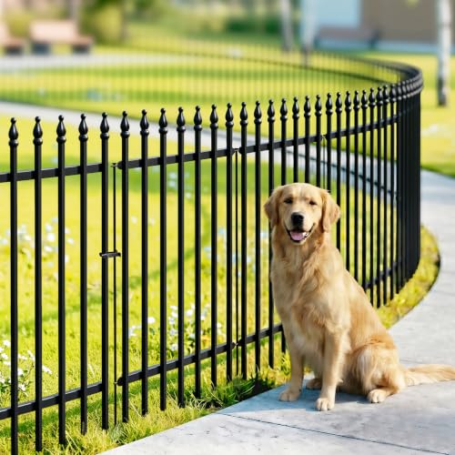 Thealyn 36" H x 28" W Metal Garden Fence with Gate, Animal Barrier, 11.6 Ft - color: Black, size: 36″ H x 11.6 ft (4 Panels + 1 Gate)