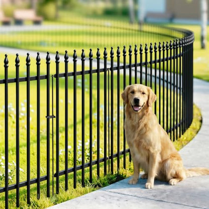 Thealyn 36" H x 28" W Metal Garden Fence with Gate, Animal Barrier, 11.6 Ft - color: Black, size: 36″ H x 11.6 ft (4 Panels + 1 Gate)