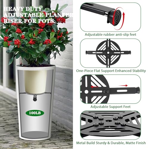 Adjustable Heavy Duty Metal Plant Risers , Fit Round Square Tapered Pots - size: Adjustable Size Range:14-18"- 2Pack