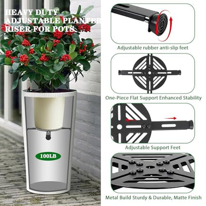 Adjustable Heavy Duty Metal Plant Risers , Fit Round Square Tapered Pots - size: Adjustable Size Range:14-18"- 2Pack