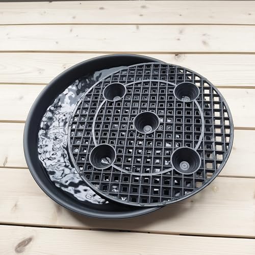 Plastic Plant Saucer Stand,4-Pack 14 inch, Elevated Plant Saucer Self-Watering Fabric Pot Base, Use Nonwoven Grow Bags, Plant Saucers Flower Pot Tray for Indoor-Outdoo and Grow Tents Greenhouses - size: 14in-4pack