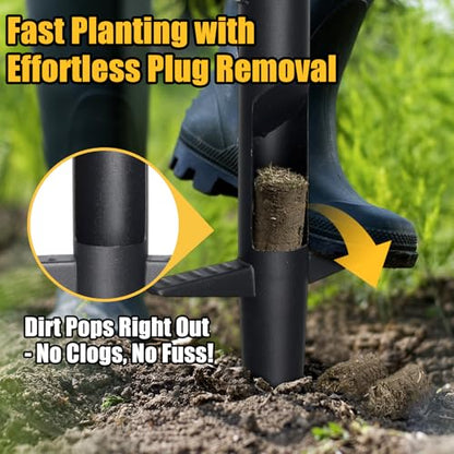 Bulb Planter & Sod Plugger - 34" Long Handle Grass Plugger Tool for Lawn Repair, Heavy Duty Garden Hole Digger with Easy Plug Release for Zoysia Plugs, Bare Spots, Tulip Planting,Turf Transplanting - color: black