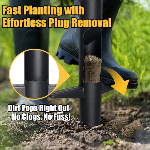 Bulb Planter & Sod Plugger - 34" Long Handle Grass Plugger Tool for Lawn Repair, Heavy Duty Garden Hole Digger with Easy Plug Release for Zoysia Plugs, Bare Spots, Tulip Planting,Turf Transplanting - color: black