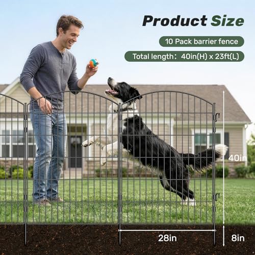 3-Layer Garden Fence with Gate 10 Panel 40in H×23ft L - size: 40 in (H)