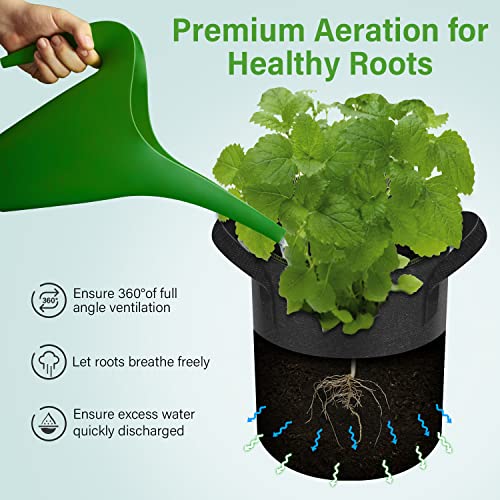 iPower 3-Gallon 10-Pack Grow Bag Thickened Nonwoven Fabric Pots Heavy Duty Aeration Container with Strap Handles for Garden and Planting Vegetable Flowers, Black with Green Stitch Sewing - color: Green, size: 3 Gallon