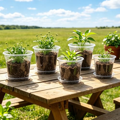 4/5/6/7 Inch 20 Pack Clear Plastic Nursery Pots with Drainage and Saucer - size: 4/5/6/7inch 20pack